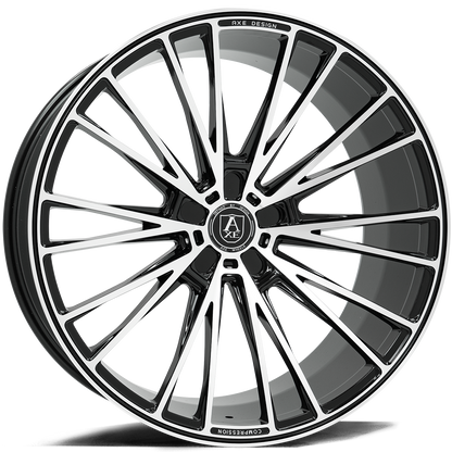 AXE WHEELS CF2 BLACK AND POLISHED FACE 20x8.5 ET40 5x108 (Square Set of 4)