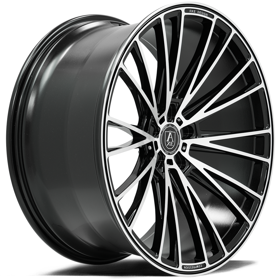 AXE WHEELS CF2 BLACK AND POLISHED FACE 22 (22x9 / 22x10.5) 5x108 (Staggered Set of 4)