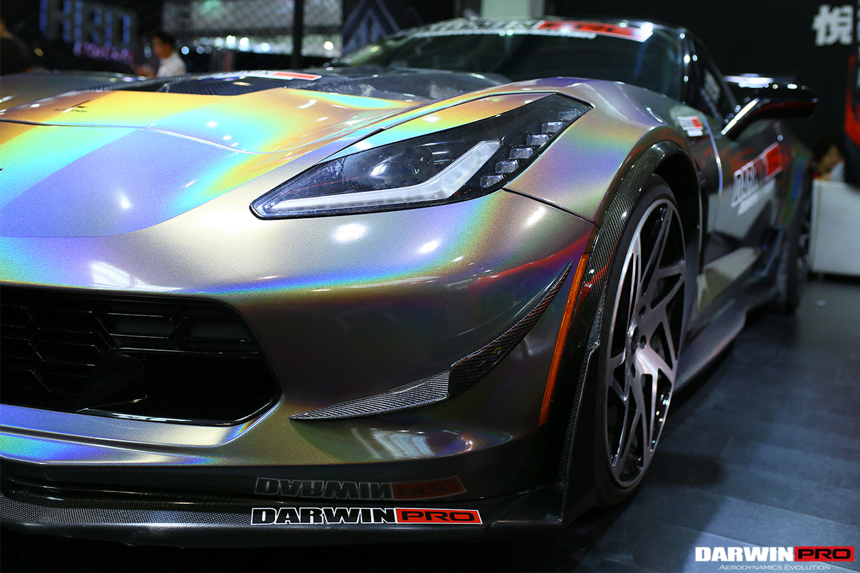 2013-2019 Corvette C7 Z51 Z06 Grandsport Carbon Fiber Front Lip with Caps - DarwinPRO Aerodynamics