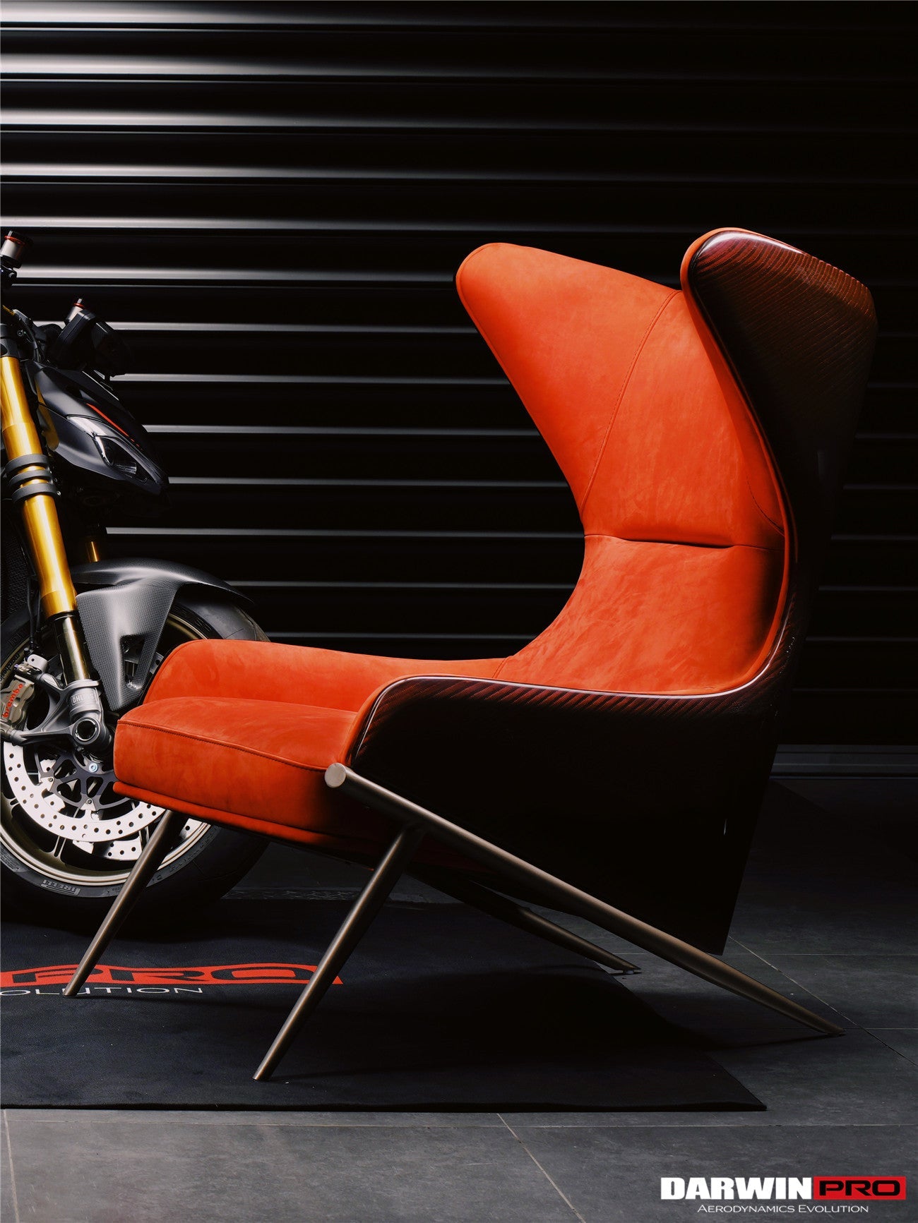 DARWINPRO CARBON FIBER CAYENNE RED SUEDE LOUNGE CHAIR - DarwinPRO Aerodynamics