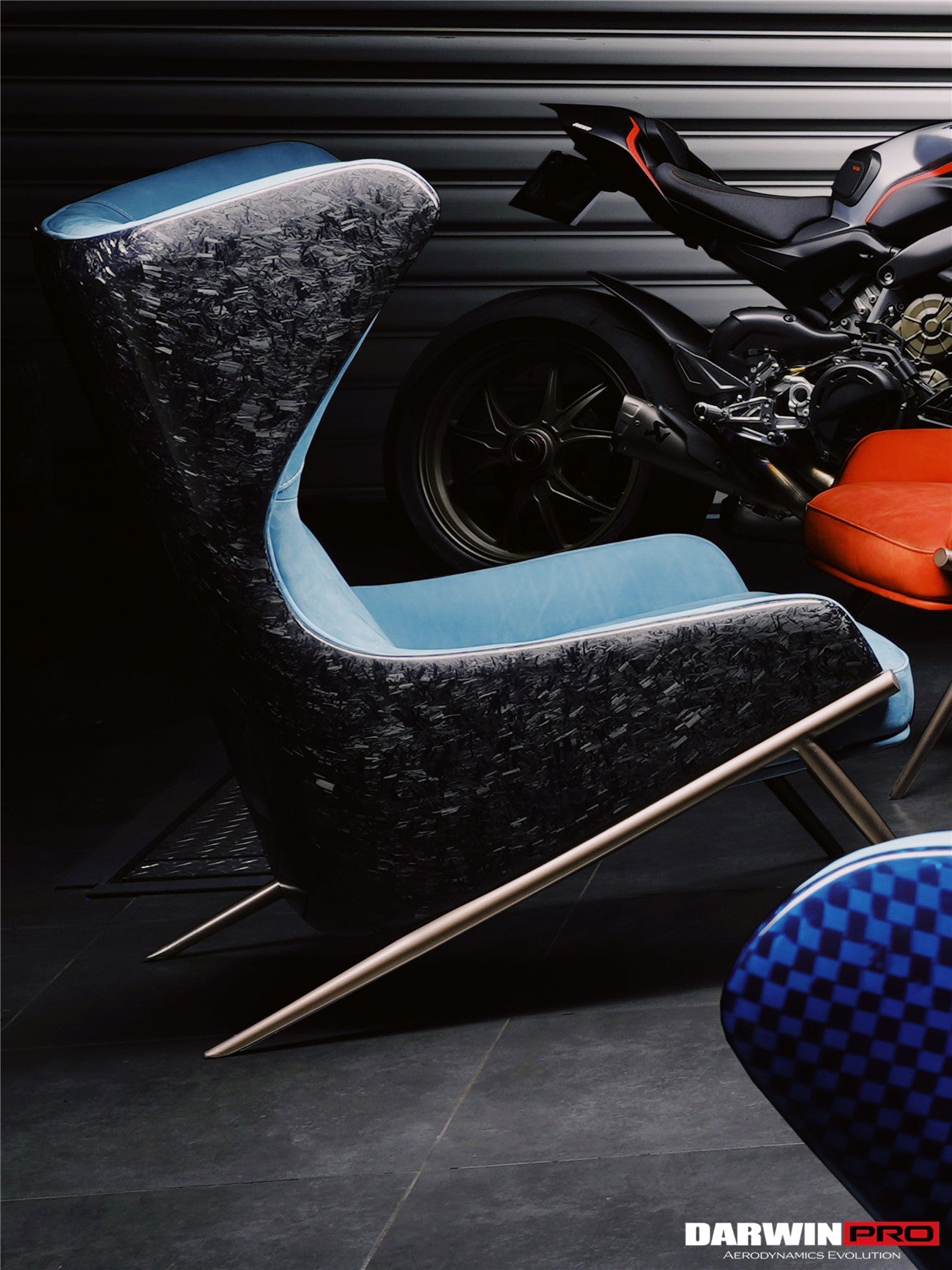 DARWINPRO CARBON FIBER LUNAR BLUE SUEDE LOUNGE CHAIR - DarwinPRO Aerodynamics