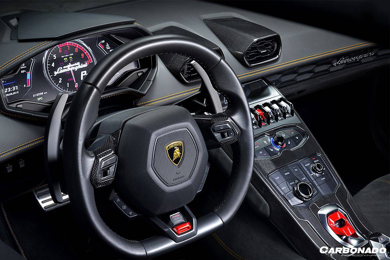 2015-2019 Lamborghini Huracan LP610 & LP580 & EVO OEM Style Autoclave Carbon Fiber Center Steering Wheel Trim - Carbonado