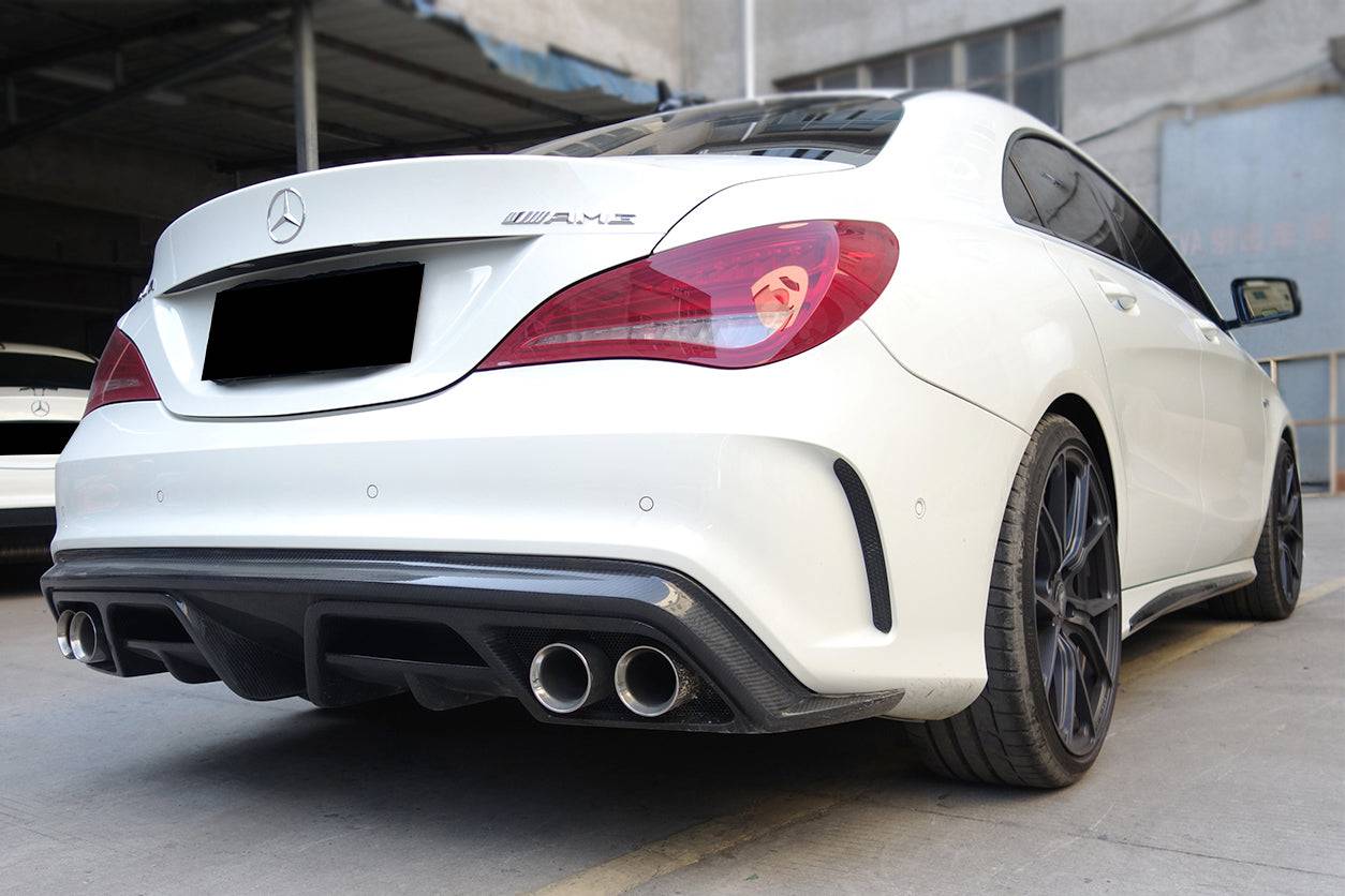 2014-2016 Mercedes Benz W117 CLA Sport & CLA45 AMG PA Style Rear Diffuser with exhaust tips - Carbonado