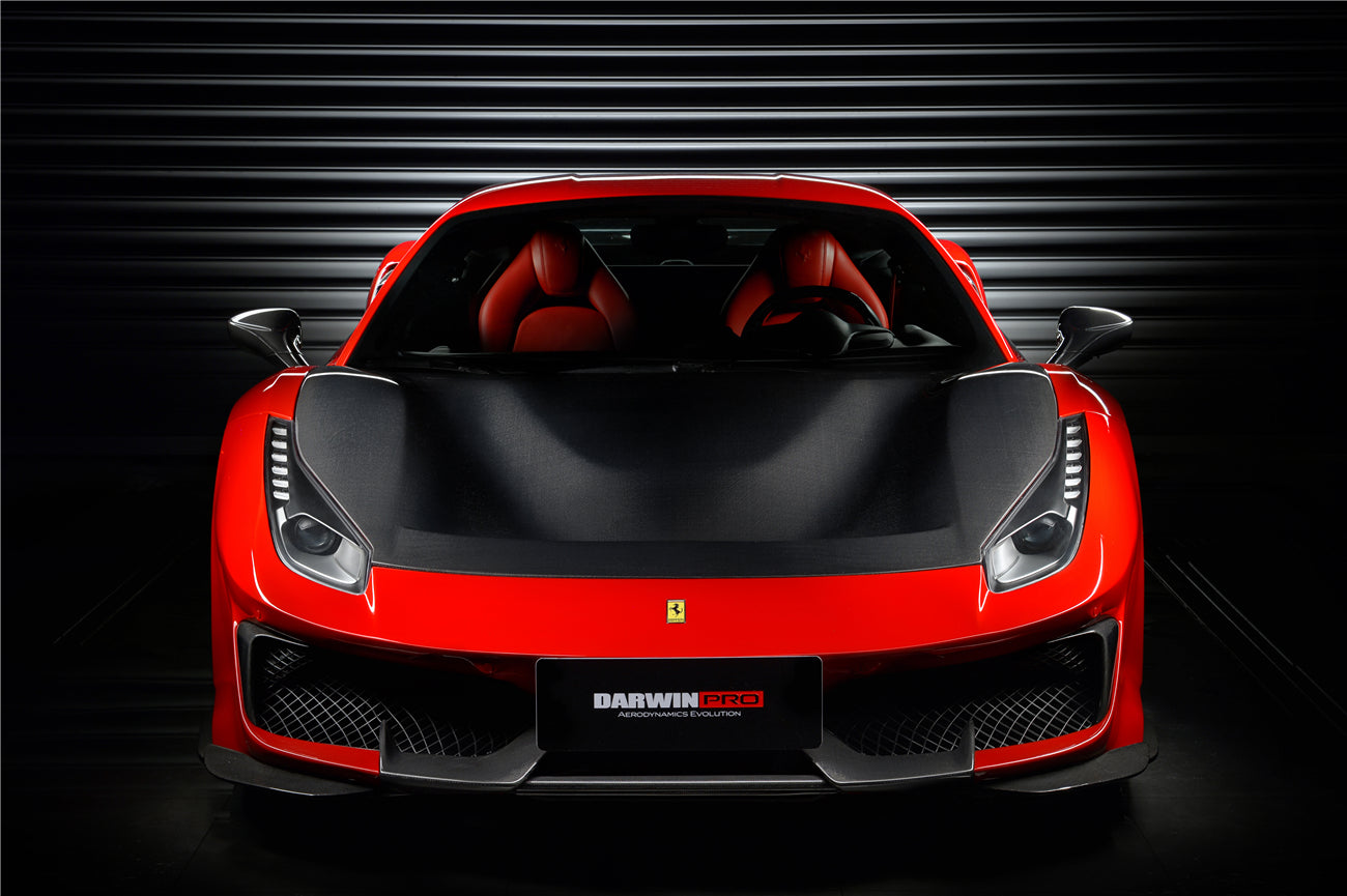2015-2020 Ferrari 488 GTB/Spyder Pista Style Front Bumper Set W/Hood - DarwinPRO Aerodynamics