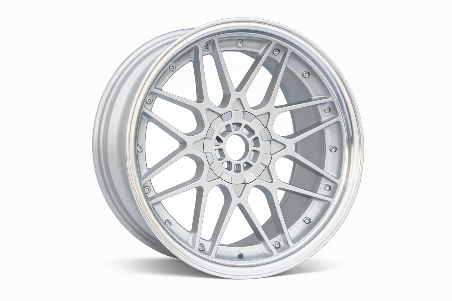 E025 Silver Machined Lip with Silver Rivet 18x8.0 ET30 5x112.120 - Square Set (4 Wheels)