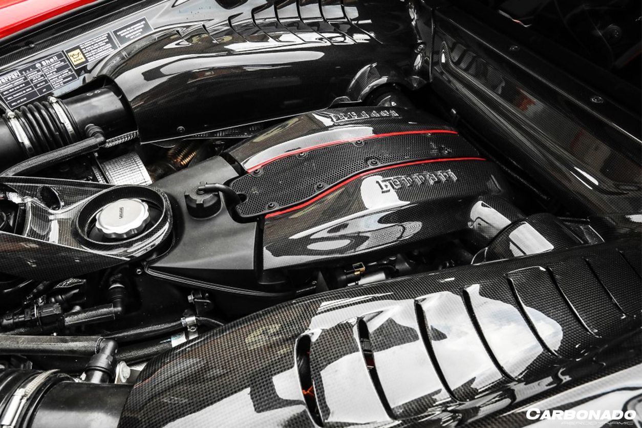 2015-2023 Ferrari 488 GTB/Pista/F8 Dry Carbon Fiber Engine Bay Panels With Heat Protection - Carbonado Aero
