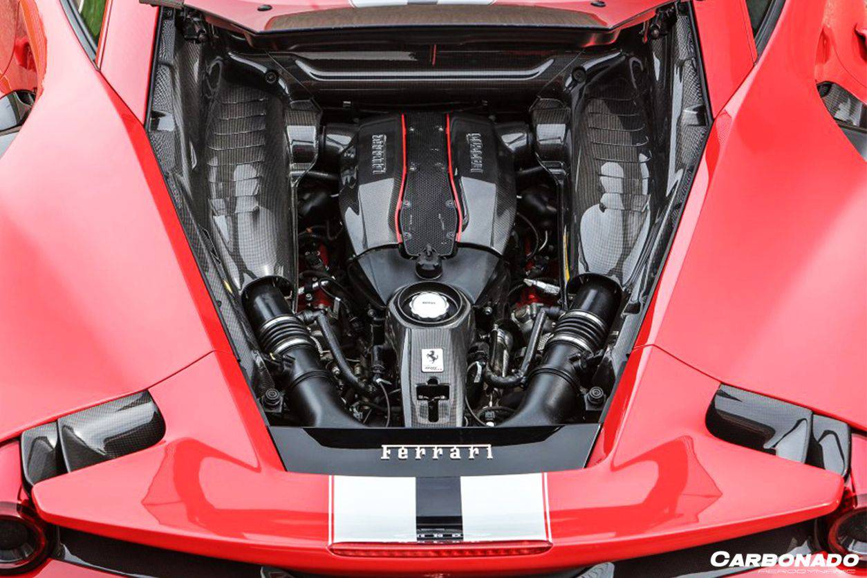 2015-2023 Ferrari 488 GTB & Pista & F8 Dry Carbon Fiber Engine Bay Panels With Heat Protection - Carbonado