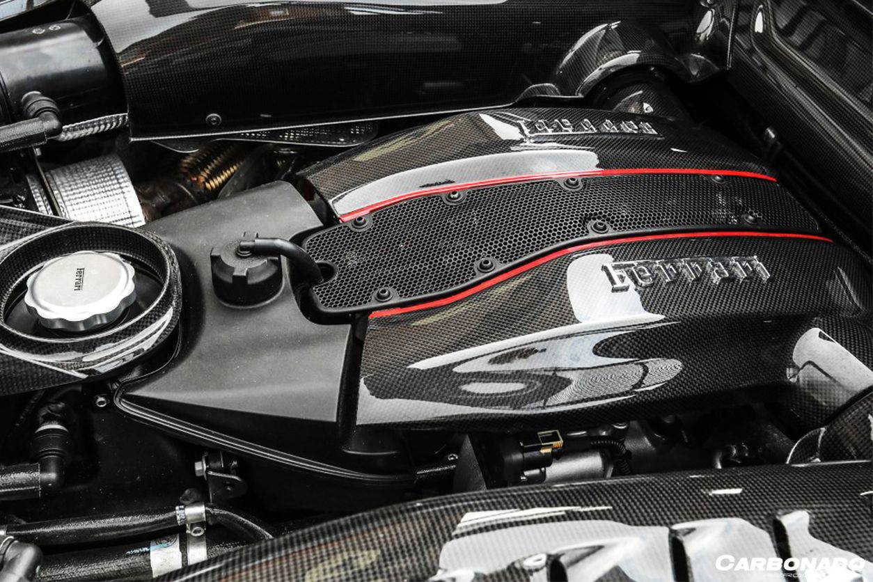 2015-2023 Ferrari 488 GTB & Pista & F8 Dry Carbon Fiber Engine Bay Panels With Heat Protection - Carbonado