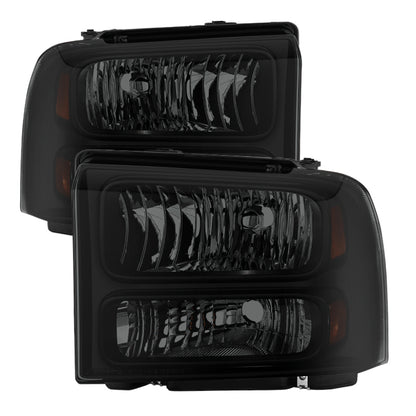 xTune Ford F250/350/450 Super Duty 05-07 Crystal Headlights Black Smoked HD-JH-FS05-AM-BSM
