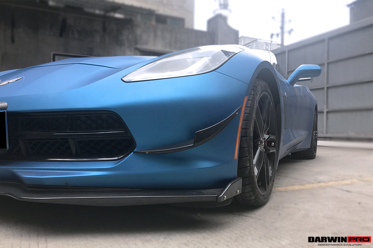2013-2019 Corvette C7 Z51 Z06 Grandsport Carbon Fiber Satge3 Style Front Lip with Caps - DarwinPRO Aerodynamics