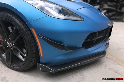 2013-2019 Corvette C7 Z51 Z06 Grandsport Carbon Fiber Satge3 Style Front Lip with Caps - DarwinPRO Aerodynamics
