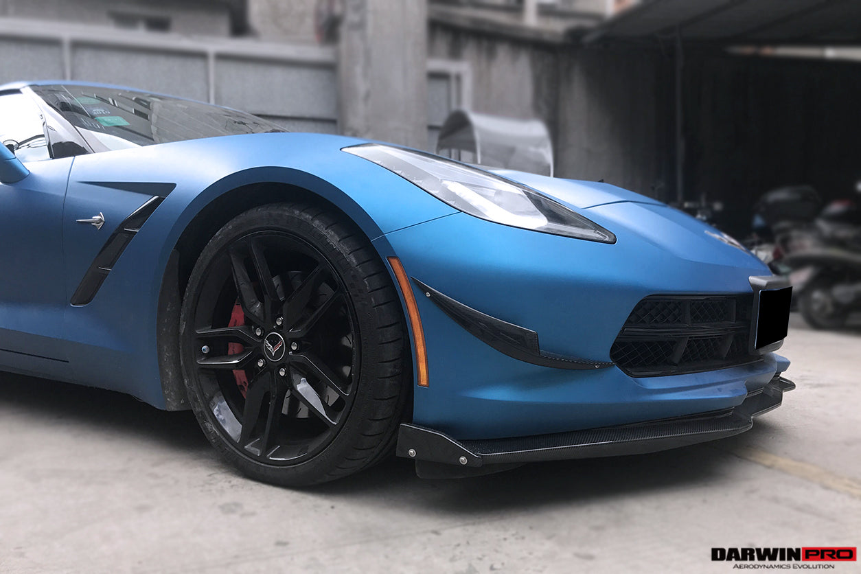 2013-2019 Corvette C7 Z51 Z06 Grandsport Carbon Fiber Satge3 Style Front Lip with Caps - DarwinPRO Aerodynamics