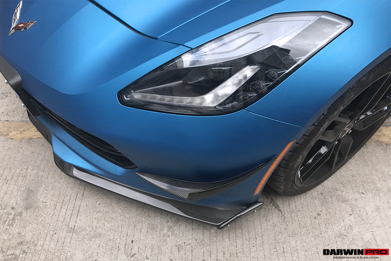 2013-2019 Corvette C7 Z51 Z06 Grandsport Carbon Fiber Satge3 Style Front Lip with Caps - DarwinPRO Aerodynamics