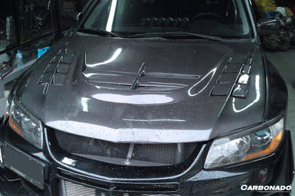 2003-2006 Mitsubishi Evo 7/8/9 VTX Style Carbon Fiber Hood - Carbonado Aero