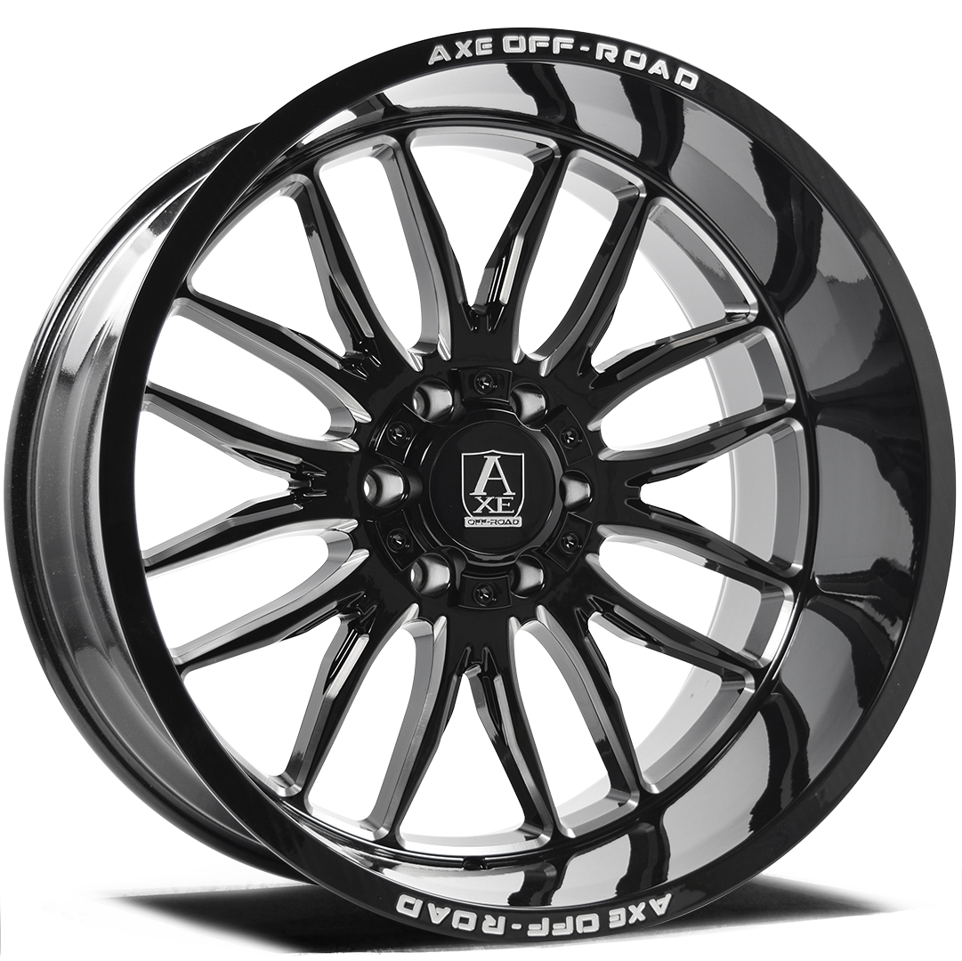 AXE WHEELS HADES GLOSS BLACK MILLED 22x12 ET-44 8x180 (Square Set of 4)