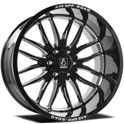 AXE WHEELS HADES GLOSS BLACK MILLED 22x12 ET-44 8x180 (Square Set of 4)