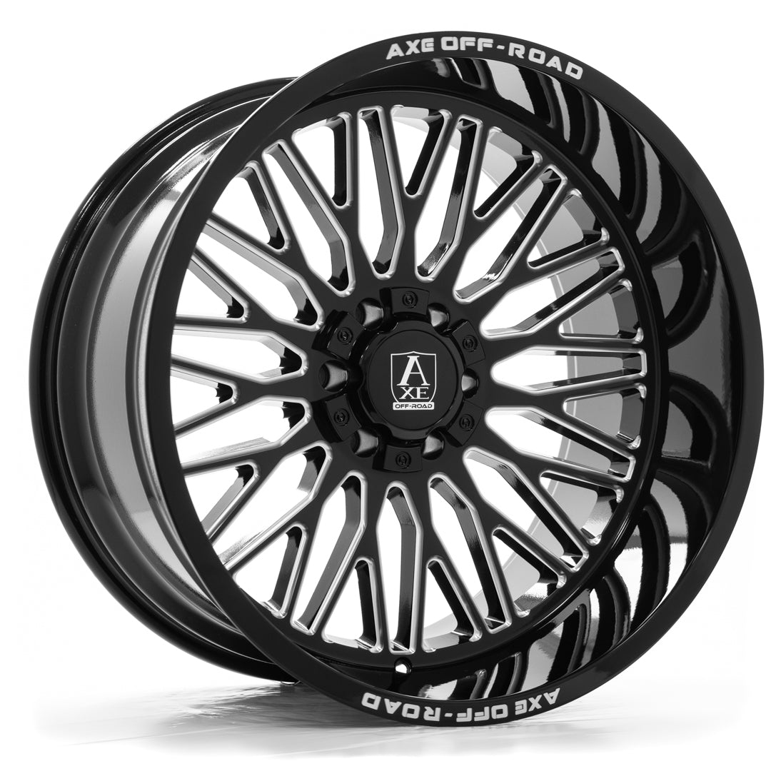 AXE WHEELS KRATOS GLOSS BLACK MILLED 24x14 ET-76 5x127 (Square Set of 4)