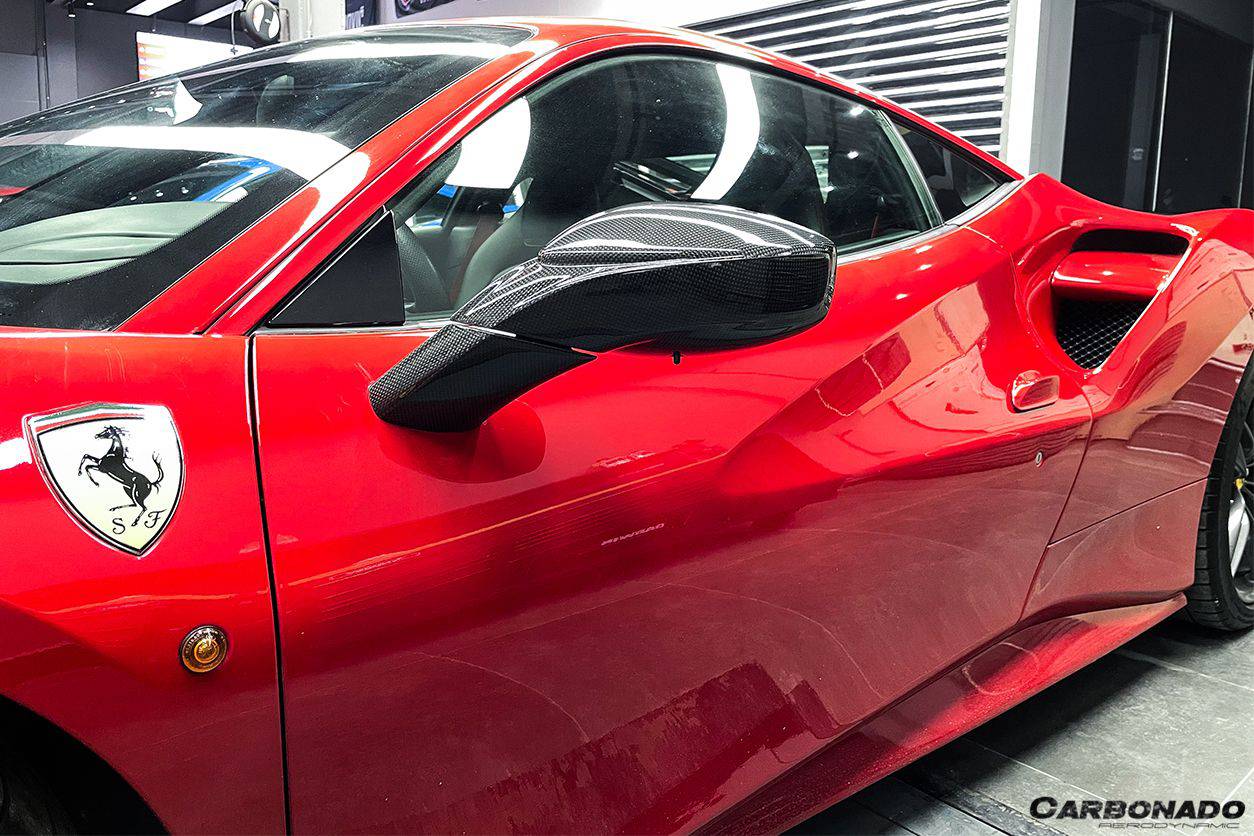2015-2020 Ferrari 488 GTB Spyder OE Style Carbon Fiber Mirror Repalcement - Carbonado Aero