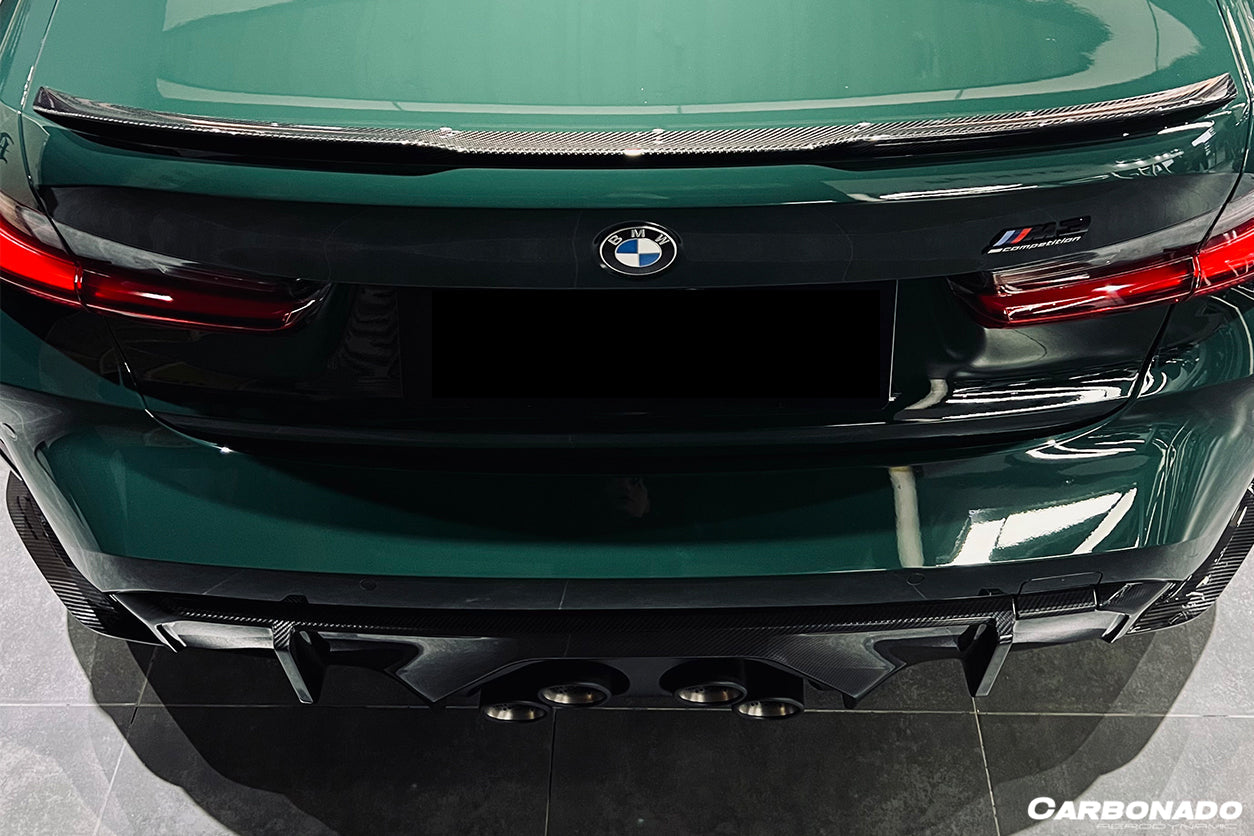2021-UP BMW M3 G80 MP Style DRY Carbon Fiber Middle Rear Lip with Caps - Carbonado