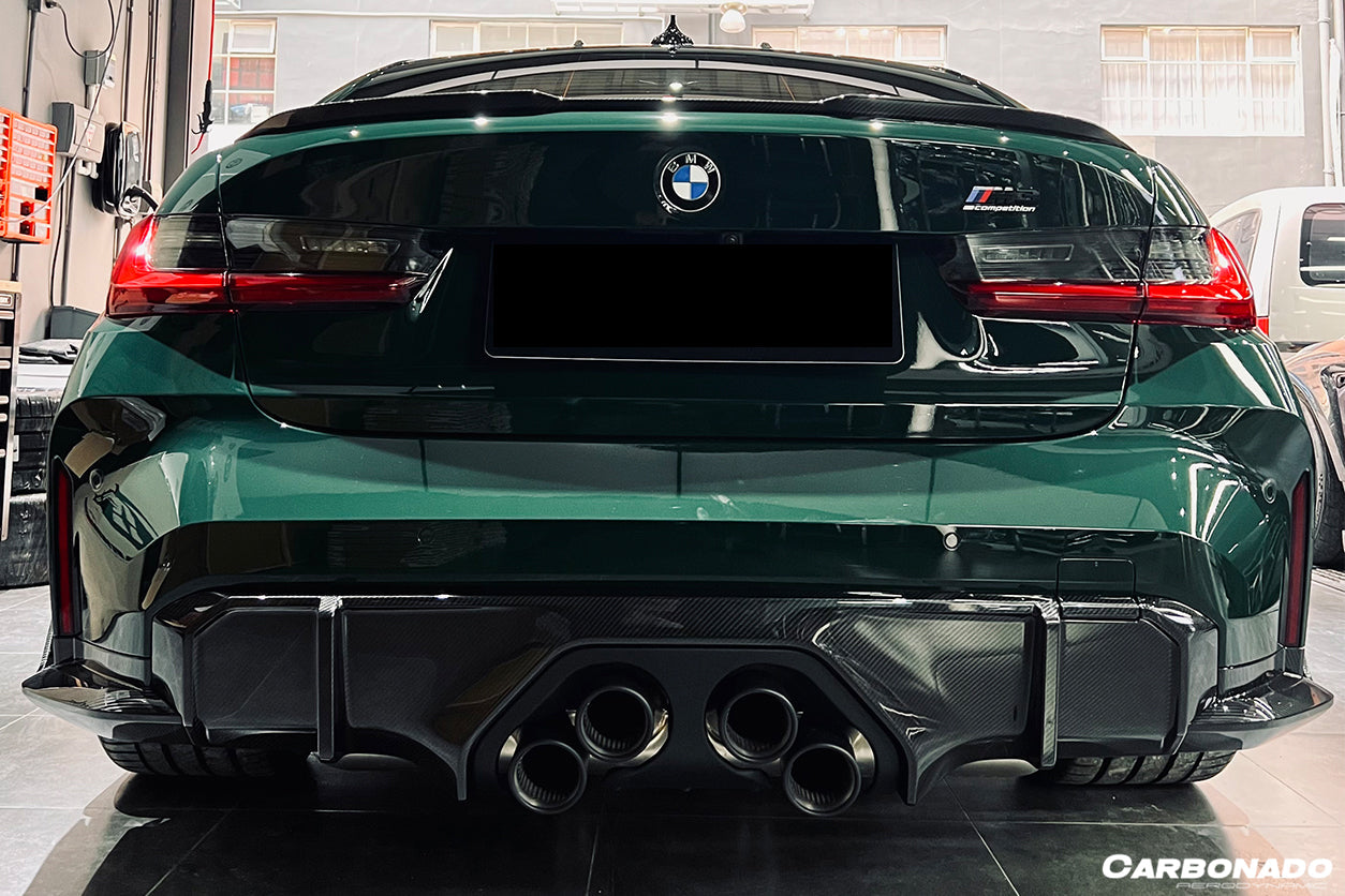 2021-UP BMW M3 G80 MP Style DRY Carbon Fiber Middle Rear Lip with Caps - Carbonado
