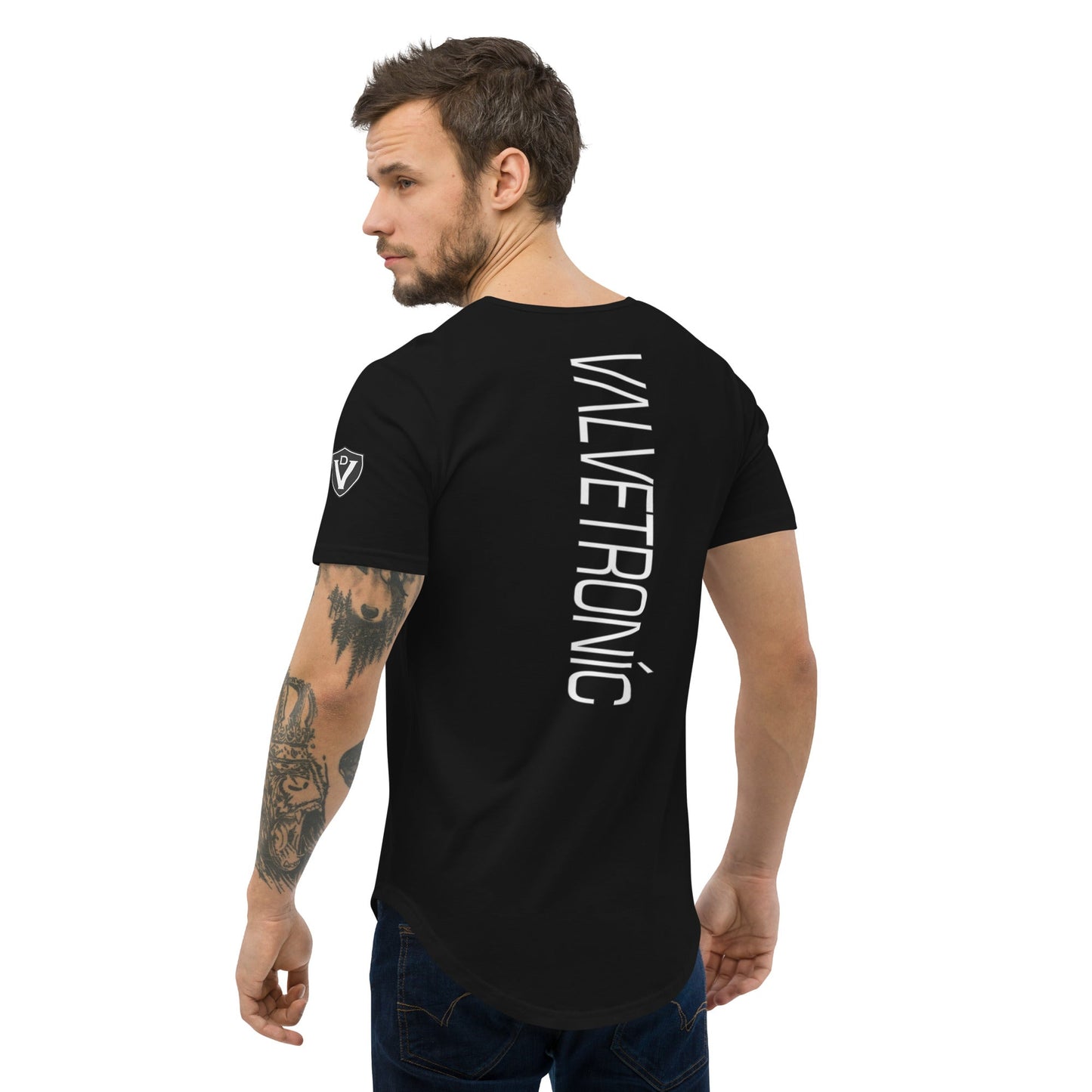 Valvetronic Design Valvetronic Men's Curved Hem T-Shirt white text