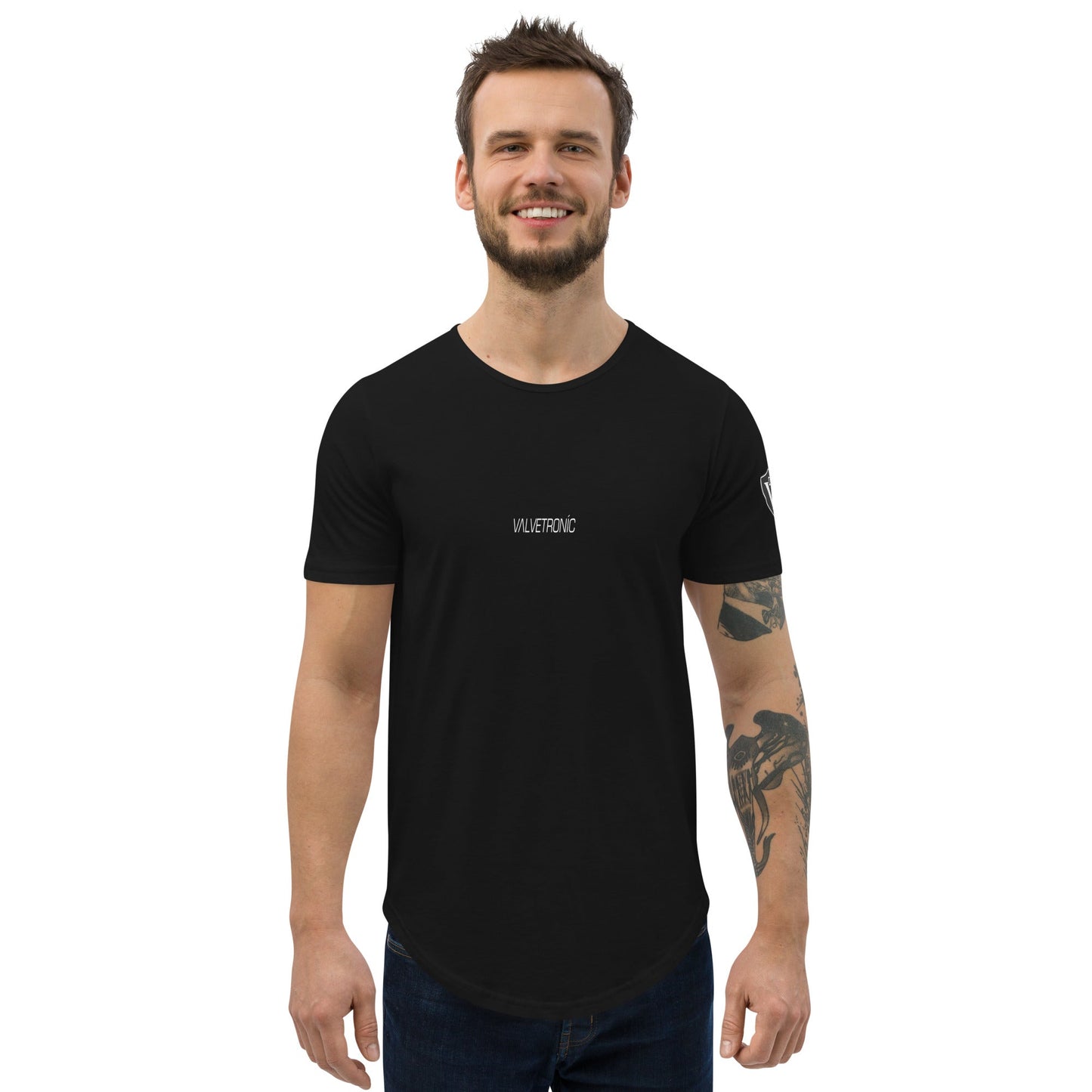Valvetronic Design Valvetronic Men's Curved Hem T-Shirt white text