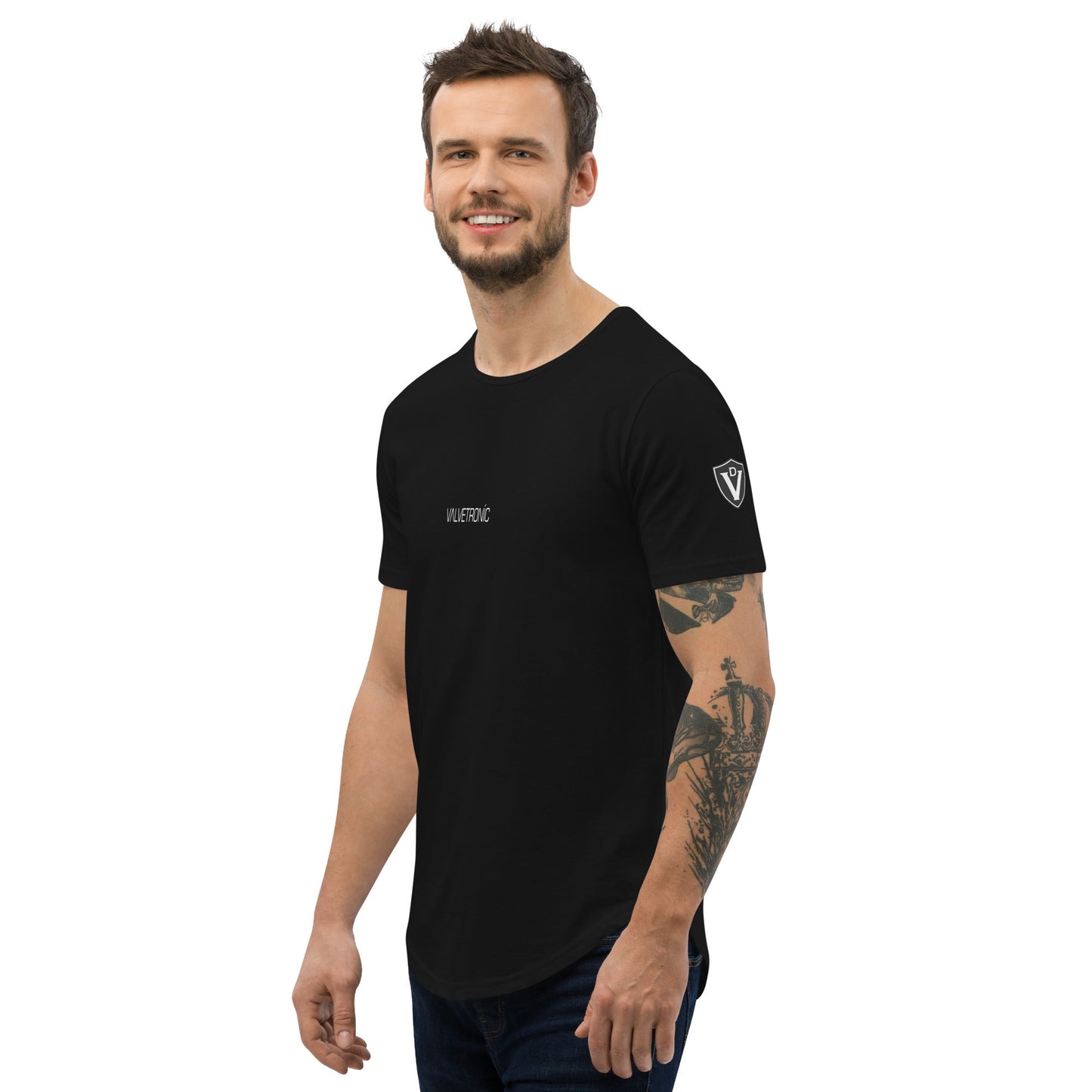 Valvetronic Design Valvetronic Men's Curved Hem T-Shirt white text