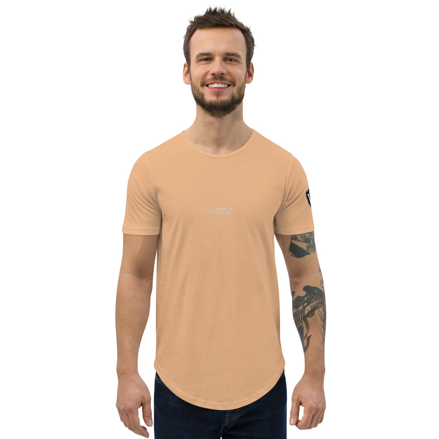 Valvetronic Design Valvetronic Men's Curved Hem T-Shirt white text