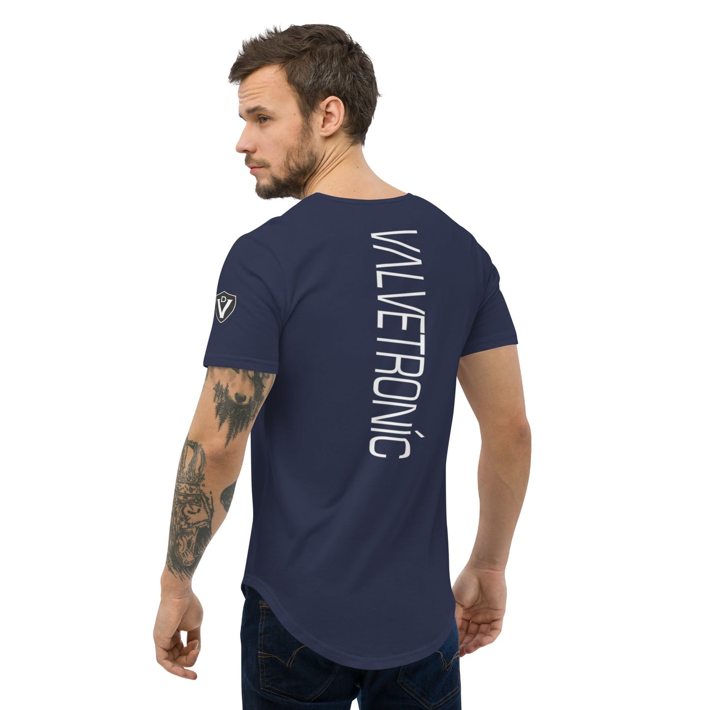 Valvetronic Design Valvetronic Men's Curved Hem T-Shirt white text