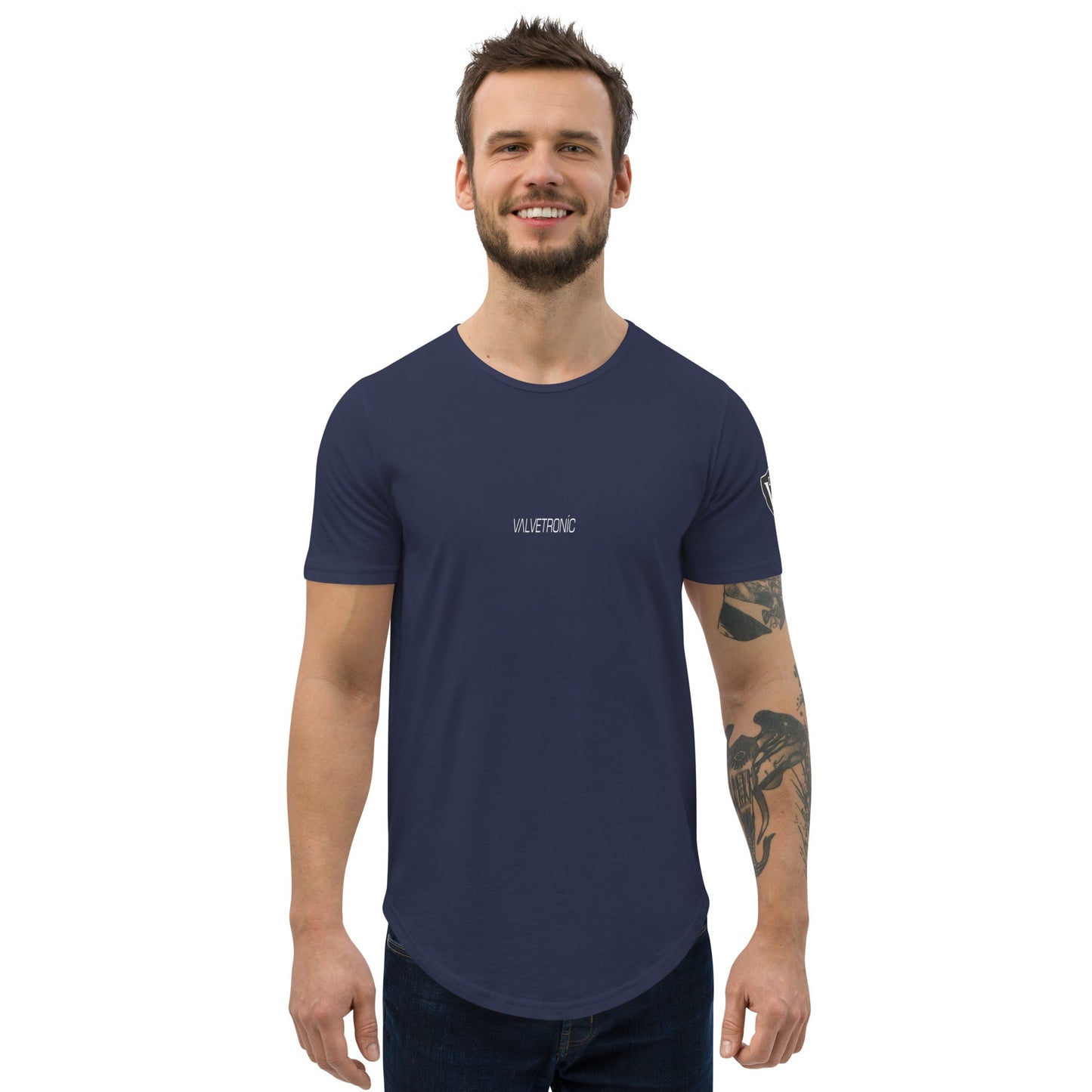 Valvetronic Design Valvetronic Men's Curved Hem T-Shirt white text