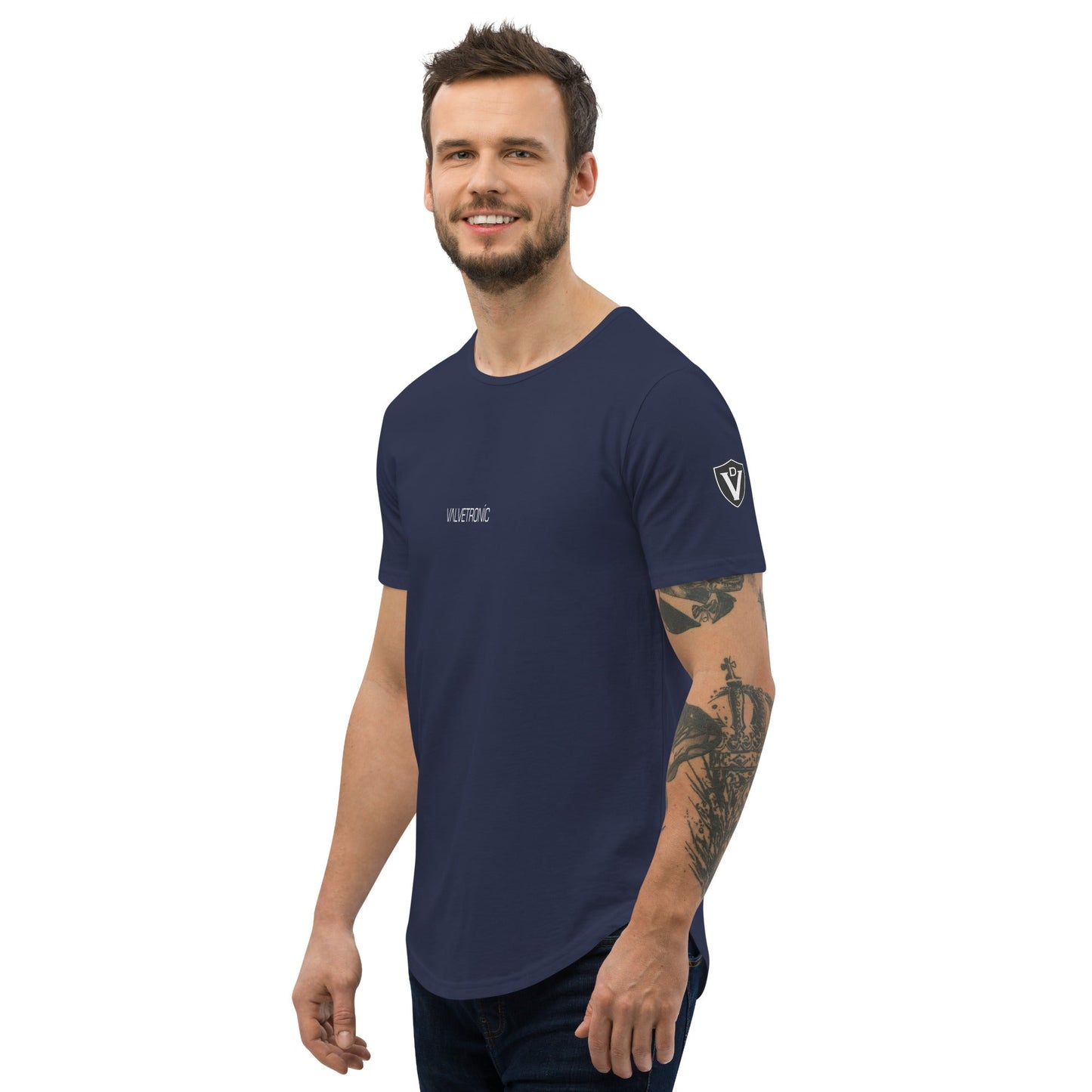 Valvetronic Design Valvetronic Men's Curved Hem T-Shirt white text