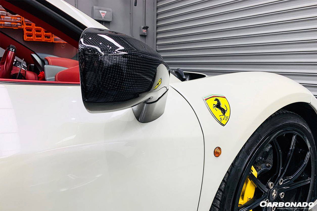 2010-2015 Ferrari 458 Coupe Spyder Speciale OE Style DRY Carbon Fiber Mirror Housing - Carbonado Aero