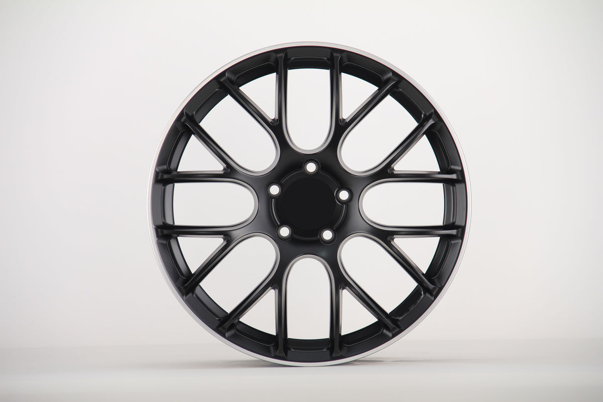 E060 Satin Black Machined Lip 19x8.5 ET40 5.114 - Square Set (4 Wheels)