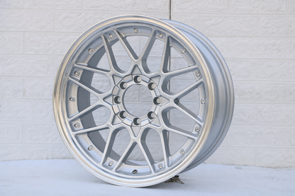 E025 Silver Machined Lip with Silver Rivet 18x8.0 ET30 5x114.3.120 - Square Set (4 Wheels)