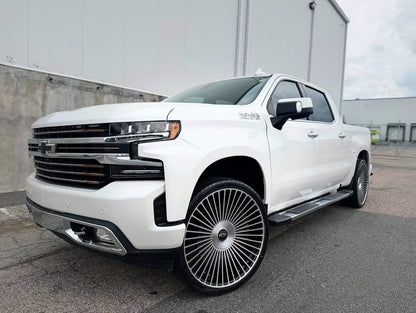 Chevrolet Silverado-26″-Kessab-Machined Silver – Koko Kuture KESSAB wheels on vehicle
