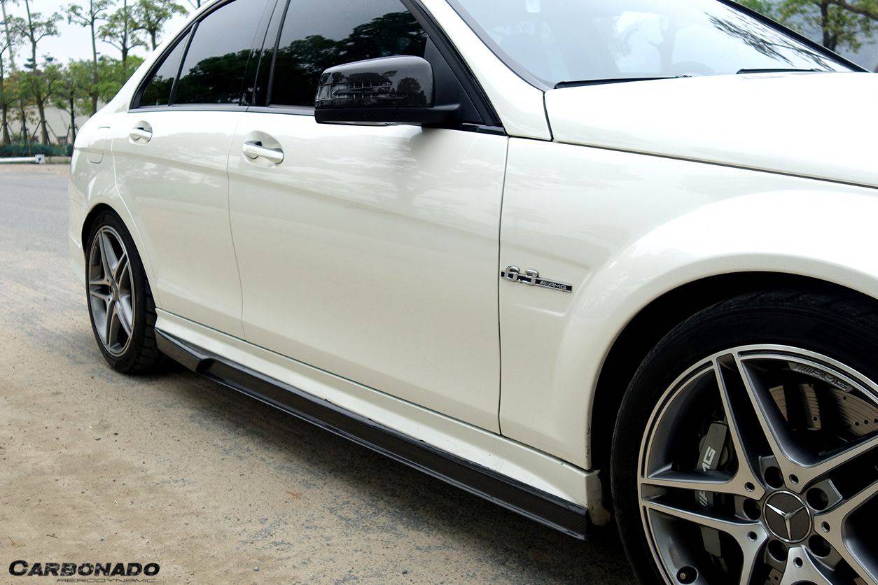 2008-2014 Mercedes Benz W204 C63 AMG Sedan VS Style Carbon Fiber Side Skirts - Carbonado