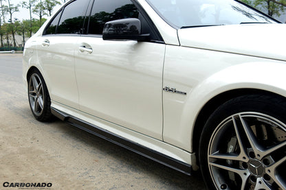2008-2014 Mercedes Benz W204 C63 AMG Sedan VS Style Carbon Fiber Side Skirts - Carbonado