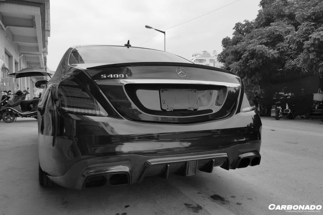 2017-2020 Mercedes Benz S63 W222 Sedan BRS Style Rear Diffuser w/ LED Light and Exhaust Tips - Carbonado