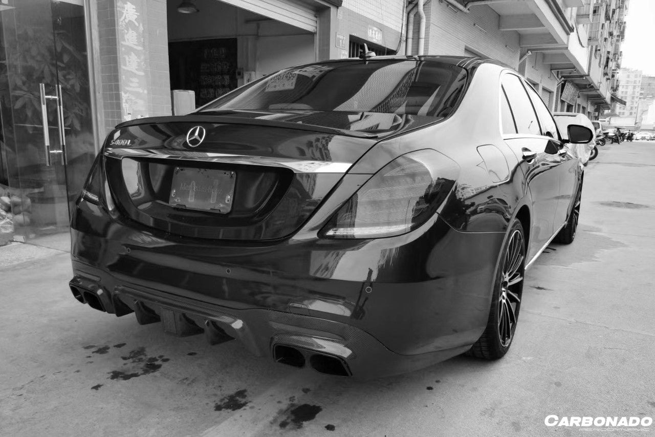 2017-2020 Mercedes Benz S63 W222 Sedan BRS Style Rear Diffuser w/ LED Light and Exhaust Tips - Carbonado