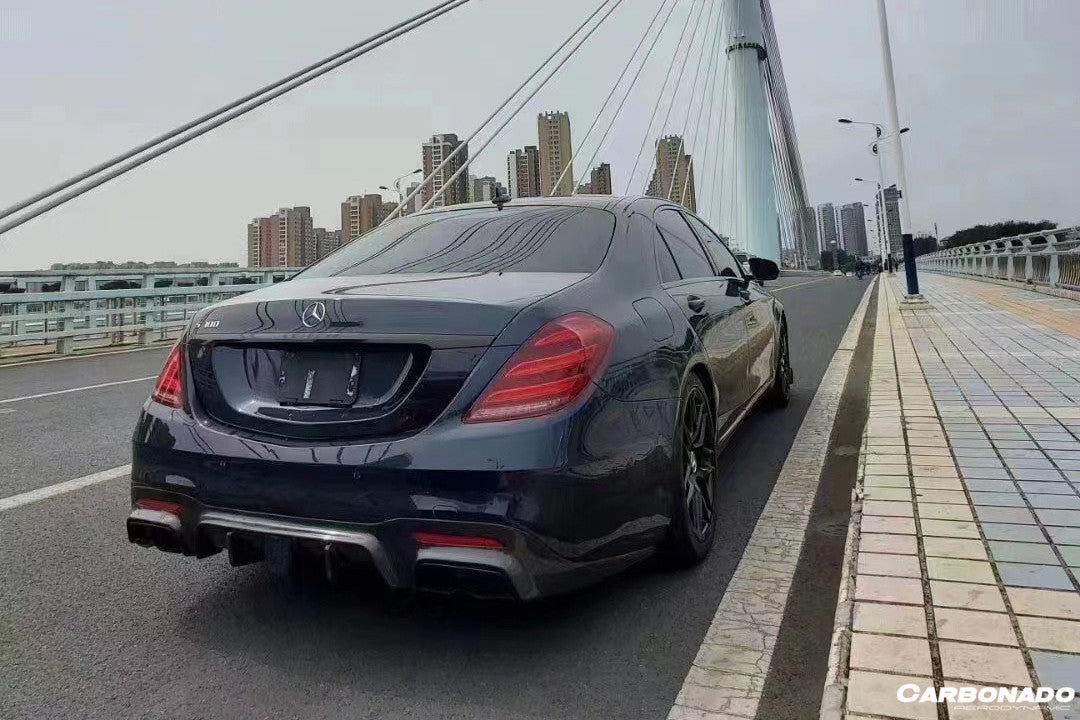 2017-2020 Mercedes Benz S63 W222 Sedan BRS Style Rear Diffuser w/ LED Light and Exhaust Tips - Carbonado