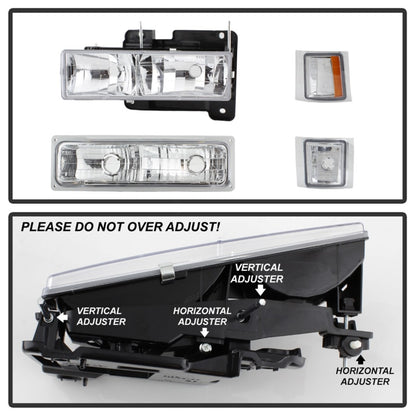 xTune Chevy Suburban 94-98 Headlights w/ Corner & Parking Lights 8pcs Chrome HD-JH-CCK88-AM-C-SET
