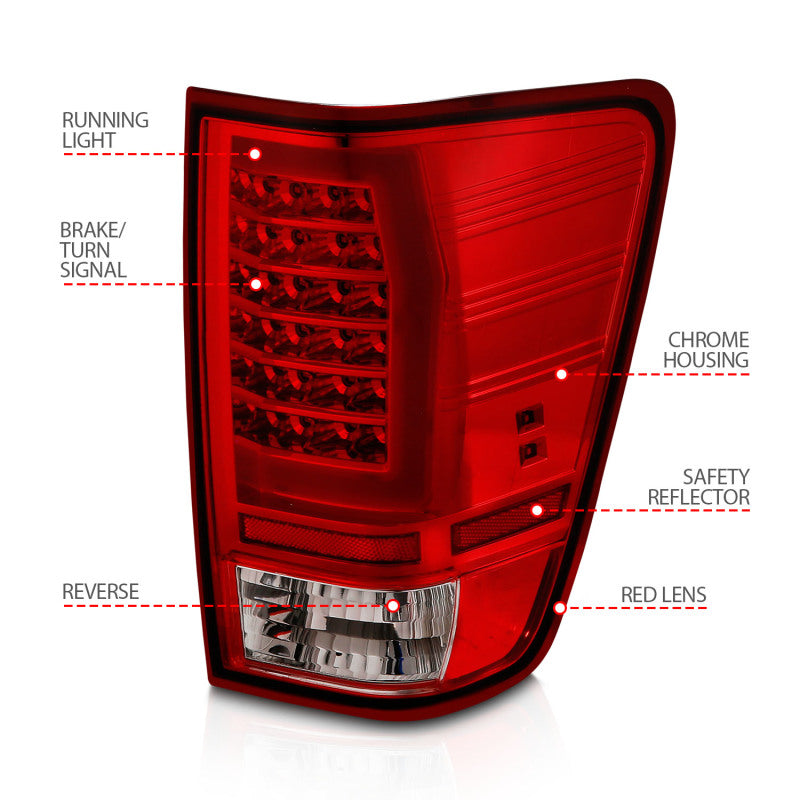 ANZO 04-15 Nissan Titan Full LED Taillights Chrome Housing Red/Clear Lens