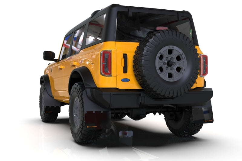 Rally Armor 21-25 Ford Bronco (Plstc Bmpr + RB - NO Rptr/Sprt) Blk Mud Flap w/Met. Blk Logo