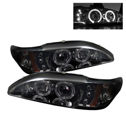 Spyder Ford Mustang 94-98 1PC Projector LED Halo Amber Reflector LED Smk PRO-YD-FM94-1PC-AM-SMC