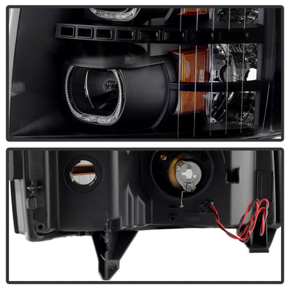 xTune Chevy Silverado 1500/2500/3500 07-13 LED Halo Projector Headlights Black PRO-JH-CSIL07-CFB-BK