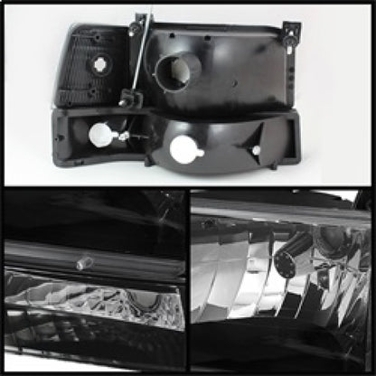 xTune Ford F150/Bronco 92-96 Headlights w/Corner Bumper 6pcs Amber- Black HD-JH-FB92-SET-AM-BK