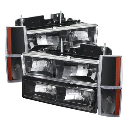 xTune GMC Yukon 92-93 Crystal Headlights w/ Corner & Bumper Black HD-JH-GMCCK88-AM-BK-SET