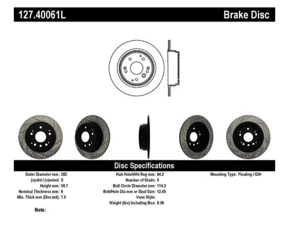 StopTech 04-08 Acura TL / 03-09 Honda Element Slotted & Drilled Left Rear Rotor