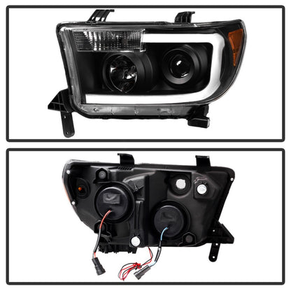 xTune Toyota Tundra 07-13 LED Light Bar Projector Headlights Black PRO-JH-TTU07-LED-BK