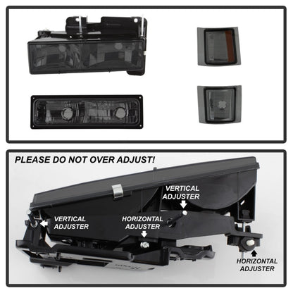 xTune Chevy Suburban 94-98 Headlights w/ Corner & Parking Lights 8pcs Smoked HD-JH-CCK88-AM-SM-SET